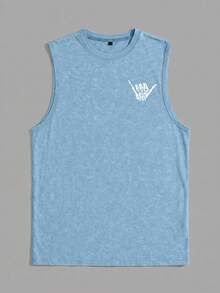 Simple Studio | Men's Vintage Rugged Style Washed Short Sleeve Tank Top | Suitable For Summer Wear | Comfortable & Breathable | Leading Fashion - Dusty Blue - View 4