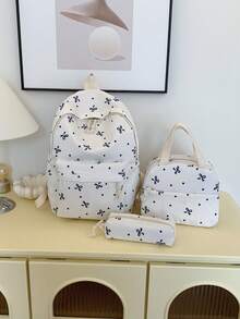 1 Set - Cute Bow Pattern Backpack Set For Back To School, Large Capacity Polyester School Day Bag With Lunch Bag And Pencil Case, Multi-Pocket Casual Backpack, Lightweight Bookbag, Suitable For Students/Graduates/Young People, Perfect For Back To School/Daily/Shopping/Short Trips And Outdoor Leisure Activities - 2283-1 - View 20