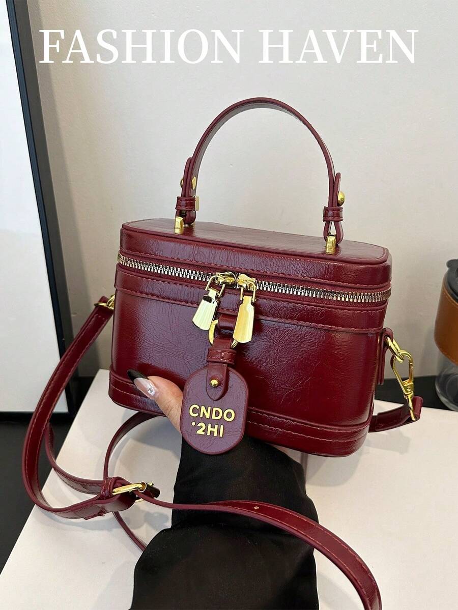 Box Style High-Quality Burgundy Color Designer Sweet French Style Chic Large Capacity Fashion Ladies Handbag, Fashionable Burgundy Bag , Red Bag