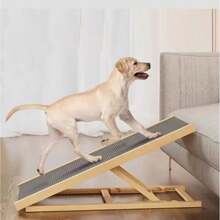 M Size Adjustable Wood Pet Dog Stairs, Ramp Couch Bed Ladder, Non-Slip Pet Ramp - Grey - View 1