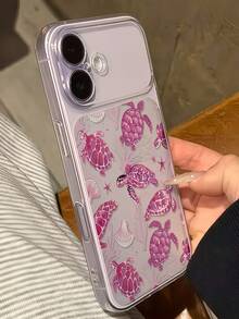 1pc Transparent Coral Pink Turtle Minimalist Full Coverage TPU Shockproof Phone Case Compatible With IPhone 17, 16, 15, 14, 13, 12, 11 Pro Max, Air - Multicolor - View 3