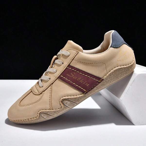Salkin Sepatu Olahraga Kasual Serbaguna Pria Buatan Tangan, Sepatu Bertali Nyaman untuk Aktivitas Luar Ruangan, Sepatu Datar Pria Ukuran Besar yang Modis, Sepatu Loafer Anti Selip dan Tahan Aus, Kualitas Tinggi