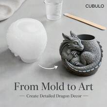 Cubulo 1件 3D睡眠龍茶蠟燭台矽膠模具，易脫模環氧樹脂水泥鑄造模，奇幻龍蠟燭托盤，哥德式桌面裝飾，適合所有節日DIY手工藝禮物 - 模具WJ090 - 查看 4