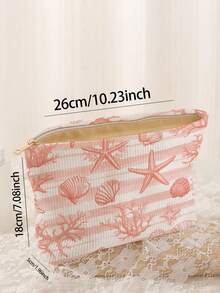 1pc Portable Cosmetic Storage Bag Ocean Series Shell & Starfish Pattern Double-Sided Print Travel Zipper Makeup Bag Multi-Function Toiletries Organizer - Multicolor - View 2