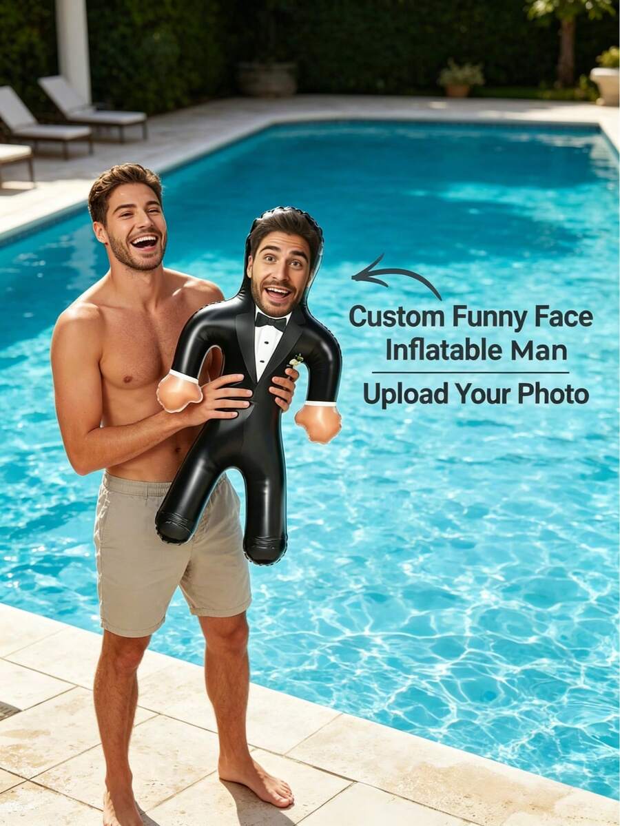1pc Customized Inflatable Blow Mold Prop, Personalized Face, Pool Party Prop, Beach Party Gift, Bachelor Party Gift, Wedding, Special Occasion - Multicolor - View 1