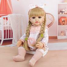 1 buah Boneka Reborn Realistis 55cm, Tubuh Penuh, Rambut Panjang Emas, Tinggi 22 Inci, Dapat Dicuci, Mainan Pendamping, Hadiah Ulang Tahun - Emas - View 2