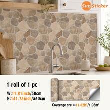 SUPSTICKER 1 捲鄉村風鵝卵石紋理 PVC 自黏壁紙，防潮，11.81x47.24/141.73 英吋，適用於水槽、櫥櫃、洗衣房牆面 - 彩色 - 查看 15