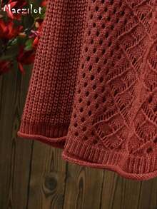 Plus Size Women's Casual Versatile Hollow Diamond Pattern Vest, Loose V-Neck Mid-Length Layering Sleeveless Tank Top, Spring/Autumn Vacation - Coral Orange - View 4