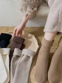 1pair/3pairs/5pairs Winter Snow Boots Socks, Warm Thick Soft Comfortable, Solid Color Home Socks, Suitable For Autumn/Winter Indoor Wear - Multicolor - View 4