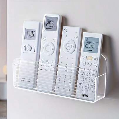 Wall-Mounted Remote Control Organizer With Acrylic Transparent Stripe Design - Multi-Slot Storage For TV, Air Conditioner, Phone & More - Space-Saving Modern Home Office & Living Room Decor, Minimalist Style, Sturdy Construction, Techsavvy Users