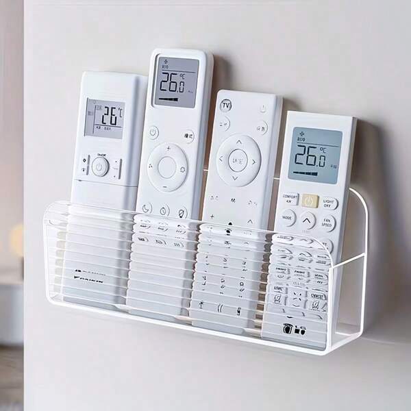 Wall-Mounted Remote Control Storage Rack, Acrylic Transparent Striped Design, Multi-Compartment Storage, Suitable For TV, Air Conditioner, Phone And More, Space-Saving, Modern Home Office And Living Room Decor, Minimalist Style, Sturdy Structure, Perfect For Tech Enthusiasts