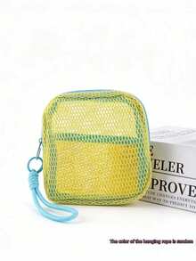 1 pieza Bolsa de almacenamiento de malla transpirable portátil, organizador multifuncional pequeño con cremallera para cosméticos & electrónicos, caja de malla de color contrastante portátil, adecuada para viajes y artículos pequeños diarios (color de cordón aleatorio) - Multicolor - Ver 14
