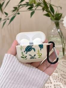 1pc Turtle Green Leaf Print Off-White Bluetooth Earphone Protective Case With Earphone Case Hook, Covers, Ocean Tropical Style Minimalist Earphone Accessory, Suitable For Daily Use And Gift-Giving In All Seasons, Birthday, Summer Holiday, Christmas Gift Choice, Compatible With Wireless Earbuds Case, Headphones, Compatible With Wireless Earbuds Pro (2nd Generation), Compatible With Wireless Earbuds 3, Compatible With Wireless Earbuds Pro, Compatible With Wireless Earbuds 1/2, Compatible With Wireless Earbuds 4 - Multicolor - View 14