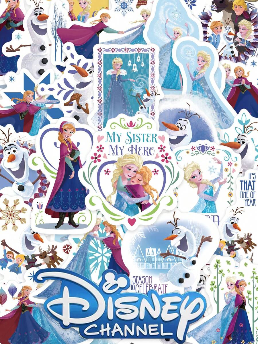60Pcs Officially Licensed Disney Frozen Stickers Waterproof PVC Cartoon Princess Elsa Decals For Bottle Laptop Phone Luggage Scrapbook DIY Gift School Supplies - 60pcs - View 1