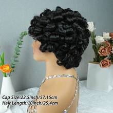 Short Bob Afro Loose Curl Wig With Bangs Human Hair Pixie Cut Wig Bouncy Curls 150% Density Put On And Go Wigs For Women None Lace Egg Curl Glueless Wig With Bangs - Natural Black - View 5