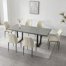 jiexi Extendable Dining Table And 4-6 Chair Set, 130-170cm Grey MDF Dining Table With White PU Dining Chairs With Metal Legs For Kitchen, Living Room - White - View 9