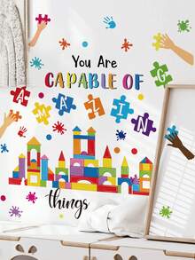 mama look 1pc, 30*120cm, Educational Learning Wall Sticker, Building Blocks Puzzle, Student Reading, Positive Encouragement Quotes, PVC Self-Adhesive Removable Wall Sticker, Suitable For Bedroom, Living Room, Study, Dining Room, Bathroom, Home Wall Decoration, Room Decor, Etc. - Multiple Styles - View 1