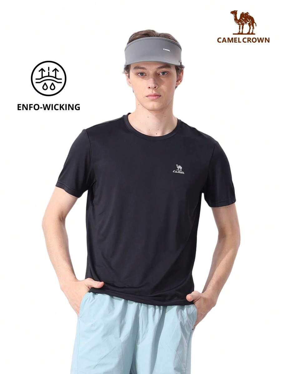 CAMEL CROWN Kaos Outdoor Pria Cepat Kering, Ringan, Bernapas, Menyerap Keringat, Menyejukkan, Melindungi dari Sinar Matahari, Kerah Bulat, Lengan Pendek untuk Musim Panas - Hantu Hitam - View 1