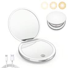 Espejo de maquillaje iluminado con aumento 2X, 3 niveles de brillo, espejo LED plegable y portátil con aumento de 2X por un solo lado, recargable por USB, regalo único para hombres y mujeres - Blanco - Ver 11