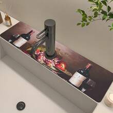 1pc Romantic Wine Pattern Rubber Faucet Splash Guard, Bathroom Faucet Anti-Splash Mat, Mud Guard, Moisture-Proof Non-Slip Faucet Pad, Kitchen Countertop Accessory. Protect Your Kitchen Countertop. - Multicolor - View 2