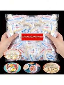 200pcs Disposable Plastic Wrap, Elastic Self-Sealing, For Food Preservation, Suitable For Covering Bowls And Dishes, Household Use. - Multicolor - View 2
