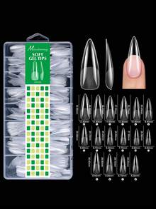 480 buah Ujung Kuku Palsu Panjang dan Tipis, Kuku Gel Lembut Semi-Matte Panjang dengan Cakupan Penuh, 12 Ukuran, Cocok untuk Salon dan Manikur DIY di Rumah - Clear - View 6