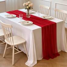3PCS Red Chiffon Fabric Tablecloth Bohemian Transparent Satin Tablecloth Suitable For Autumn Thanksgiving Family Party Wedding Arch Background Baby/Bride Gift Birthday Party Restaurant Table Outdoor Party Festival Decoration - Burgundy - View 8