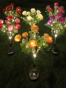 New Solar Powered Rose Flower Light, Outdoor Waterproof LED Ground Insert Lawn Lamp For Garden Decoration, 2 Styles Available, 1pc - Multicolor - View 9