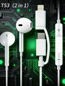 2合1有線耳機，適合舊版iOS用戶升級至iOS 15/16系列，配備Type-C介面。內建麥克風與音量控制耳機，相容於iOS 17/16/15/14/13/12/11/XR/XS/X/8/7 - 查看 3