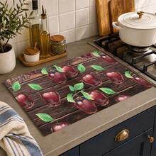 1pc Vintage Wood Grain Apple Pattern Rubber Absorbent Dish Mat, Espresso Machine Countertop Absorbent Mat, Sink Drain Mat, Soft Faucet Absorbent Mat, Sink Cup Mat, Home & Kitchen, Bathroom Accessories - Multicolor - View 3