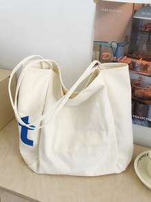 1件 35cm*20cm 39cm 大容量帆布單肩托特包 開口手提包 時尚字母印花購物包 通勤包 學生校園背包 休閒手提包 返校季適用 適合學生、上班族、度假、購物、運動，可作為禮物 - 彩色 - 查看 8