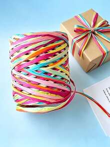 1pc Colorful Raffia Paper Rope, Creative DIY Braided Gift Wrapping Bouquet Decoration Paper Rope, Gift Wrapping Ribbon, Suitable For Gift Wrapping, Floral Arrangement And Wedding Bouquet, Party Decoration Paper Rope - A - View 8