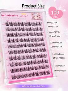 MEM 100Pcs Glueless Self-Adhesive D Curl Manga Cluster Lash Kit, 8-16mm Mixed Length Soft Natural No-Glue DIY Lash Extensions, Ideal For Daily, Wedding, Date & Party Makeup - D - View 7