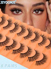 8 Pairs False Eyelashes, Lightweight, Natural Style, 5-15mm, Curly, Fluffy, Cat Eye, Eyelash Extension, Suitable For Multiple Occasions - Black - View 1
