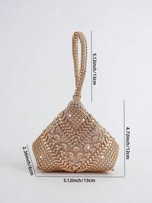 Mini Evening Bag With Rhinestone Decor, Asymmetrical Shape, Small Handbag For Party And Gathering, Lipstick Bag - Champagne - View 4
