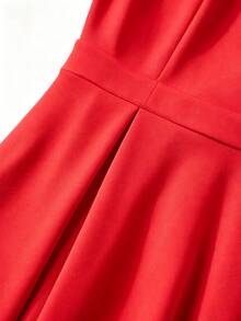 NOU Elegant Lady Style Bow Tie Small Stand Collar Cap Sleeve Short Sleeve A-Line Waist-Defining Mid-Length Dress For Women, Flattering Proportion, - Red - View 10