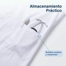 Bata Blanca Médica de Manga Corta con Cuello para Hombre, Corte Semi Largo, Uniforme de Trabajo para Clínica y Laboratorio,Uniformes Quirurgicos  Hombre - Blanco - Ver 5