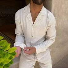 Men's Two-Piece Set Spring Autumn, Long Sleeve Knit Cardigan With Matching Long Pants Casual Outfit - Off White - View 2