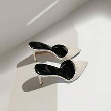 Eleve sua Aura: Sandálias Slip-On de Salto Alto com Bico Fino em Couro Envernizado Preto 2026 para Mulheres, Salto Agulha Elegante com Bico Aberto, Estilo Elegante de Fácil Uso - Branco - Visão 4
