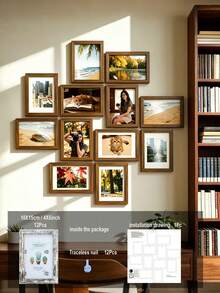 12pcs Wooden Photo Frame Set - Commemorative Frames With Wall Layout Template, Multifunctional Desktop Display And Wall Decor Frames, Customizable Home Decor Accessories - 12Pcs Frame Layout Guide - View 14