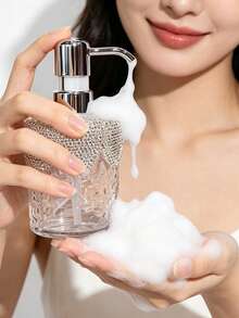 1pc Bling Rhinestone Foaming Soap Dispenser Hammered Glass Bathroom Hand Wash Bottle - Multicolor - View 1