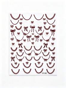 1 Stück Retro Sweet Coquette Flat Nail Art Sticker, gemischte große und kleine weinrote Nagelsticker mit Spitzenbogen, Schleife und Herzmotiv, selbstklebende Nageldekoration für elegante, lässige Braut-, Date- und Urlaubs-Nageldesigns, Cut-Out - Verschiedenfarbig - Übersicht 4