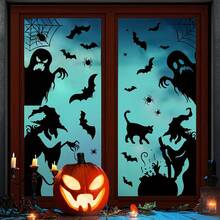 27 piezas/3 hojas Pegatinas decorativas para ventanas de Halloween, Bruja aterradora, Fantasma, Murciélago y Araña, Accesorios de bruja, Elementos de caldero de bruja - Víspera de Todos los Santos - Ver 3