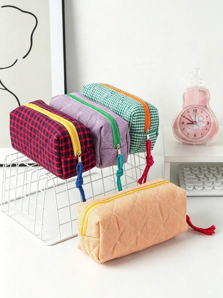 Large-Capacity INS Style Textured Pencil Case, Storage For Student Desks, Organizer Bag For Daily Study And Outings, Essential For Back To School. - Multicolor - View 1
