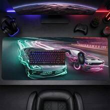 Neon Lightning Racing Large Gaming Desk Mat, Green & Pink Glowing Racing Print Non-Slip Rubber Extended Mouse Pad, Waterproof Long Keyboard Pad, Gaming Computer Desktop Decoration - View 2