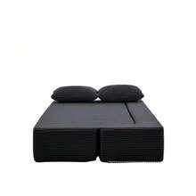 2-In-1 Convertible Corduroy Sofa Bed, Modular Floor Sofa, No Assembly Required, Fold-Out Sofa Bed With 2 Cushions - 黑色 - 查看 9