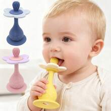 Silicone Multi-Function Rattle Toy, Bright Colors With Rattle, Develop Baby's Visual And Auditory Abilities, Multiple Chewing Points Teething Toy, Bottom With Suction Cup, Can Be Used On High Chair As Baby Feeding Focus Toy - Multicolor - View 2