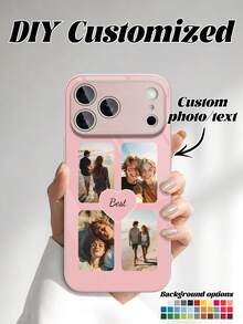 Motif personnalisé pour famille, amis et couples, avec un cœur et quatre photos. Le film recouvre entièrement la coque rigide, texture lisse, convient pour iPhone 16 Pro Max/17 Pro Max/12/11/13/14/15 Pro Max/7/8/X. Convient pour Samsung S20-S26/Ultra/FE/Plus/Ultra et autres modèles, étui de téléphone d'été | Étui de téléphone de haute qualité | Cadeau pour filles - Rose bonbon - Voir 2