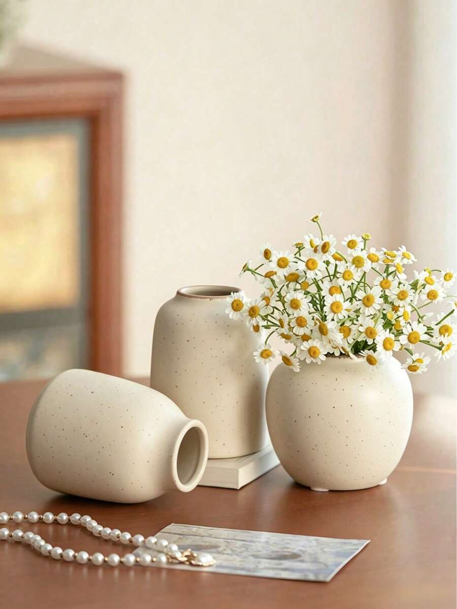 Mottled Textured Vase, Minimalist Neutral Sandstone Pattern Vase, Modern Rustic Style Decorative Vase, Suitable For Living Room Coffee Table, Home Decor - Multicolor - View 1