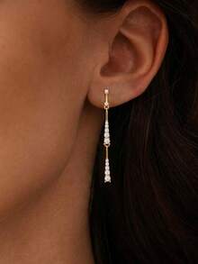 Dangle Earrings For Women, Dainty CZ Drop Earrings 14K Gold Plated Long Gold Earrings For Women Statement Gold Dangle Earrings Prom Jewelry - Gold - View 2